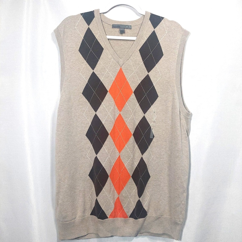 Old Navy Dad Size XL Sleeveless Sweater Vest Pullover Tan Ribbed Hem Cotton NWOT